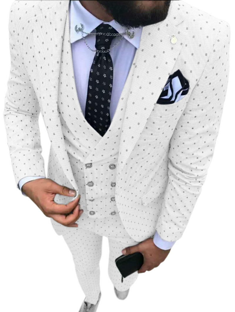 Costume pentru bărbați Wave point Trei piese Costume de rochie pentru bărbați Costume de afaceri casual pentru navetiști pentru nuntă (Blazer+Vest+Pants)