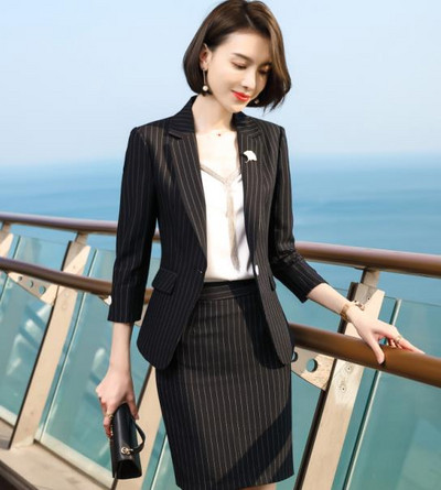 Naviu Costume Femei de înaltă calitate de primăvară profesionale New Fashion în dungi Blazer și fustă Office Ladies Business Work Wear