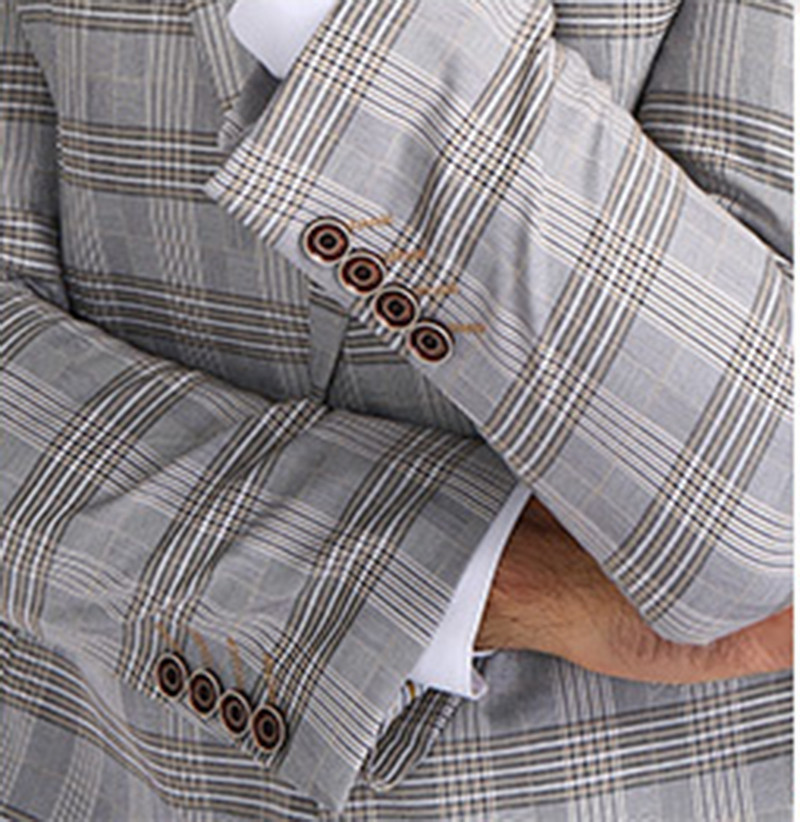 2022, la modă, pentru bărbați, 3 bucăți, în carouri, costum formal de afaceri cu rever, smoking în stil britanic pentru nuntă (Blazer + vestă + pantaloni)