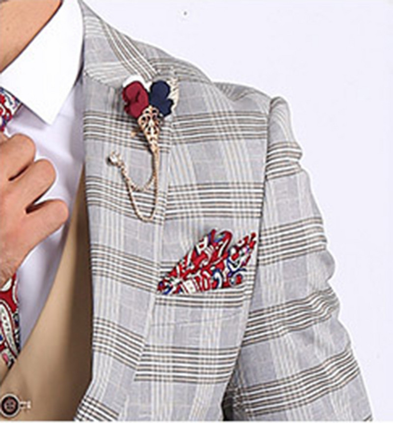 2022, la modă, pentru bărbați, 3 bucăți, în carouri, costum formal de afaceri cu rever, smoking în stil britanic pentru nuntă (Blazer + vestă + pantaloni)