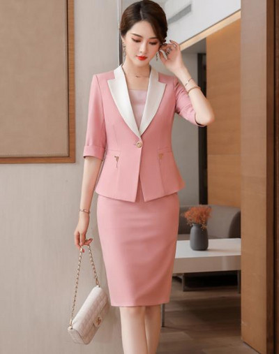 Naviu 2022 Costume roz pentru femei Noua modă de vară Temperament Business Formal Blazer subțire și fustă Îmbrăcăminte de birou pentru doamne