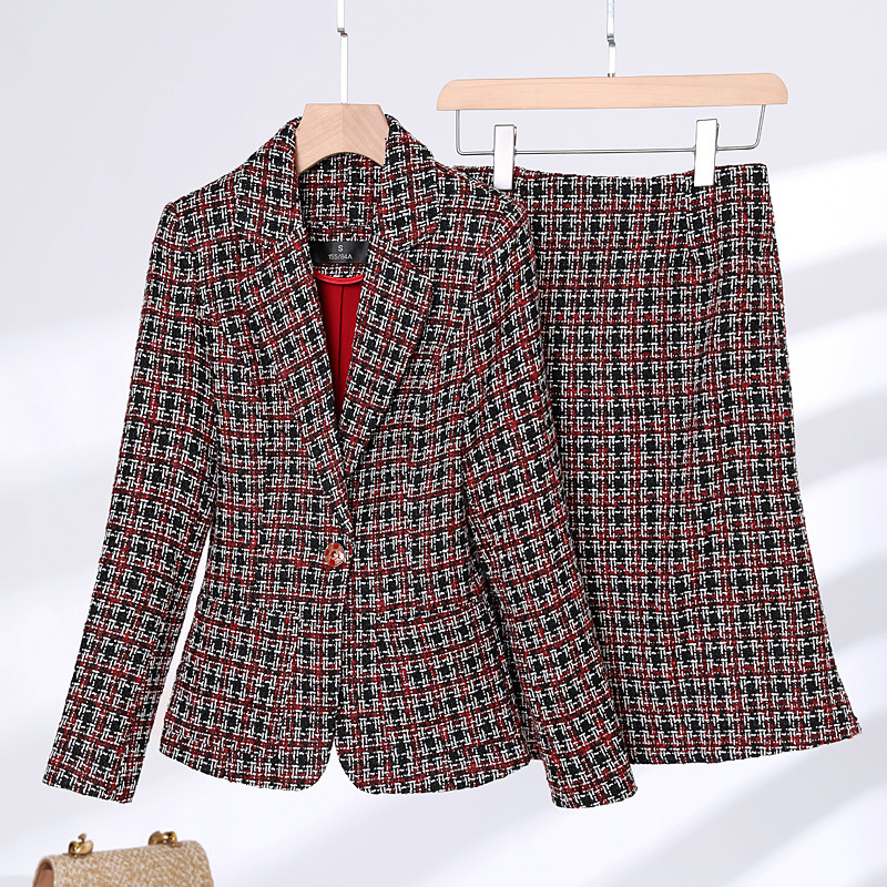 Costume groase de iarnă pentru femei, temperament la modă, pentru afaceri, blazer subțire și fustă, set de două piese de birou pentru damă, îmbrăcăminte de lucru