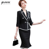 Fekete-fehér félujjú öltönyök női tavaszi ősz új csúcskategóriás divat temperamentumos blézer és szoknya Női munkaruha