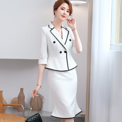 Fekete-fehér félujjú öltönyök női tavaszi ősz új csúcskategóriás divat temperamentumos blézer és szoknya Női munkaruha