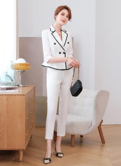 Fekete-fehér félujjú öltönyök női tavaszi ősz új csúcskategóriás divat temperamentumos blézer és szoknya Női munkaruha