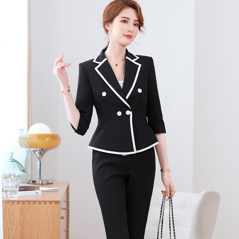 Fekete-fehér félujjú öltönyök női tavaszi ősz új csúcskategóriás divat temperamentumos blézer és szoknya Női munkaruha