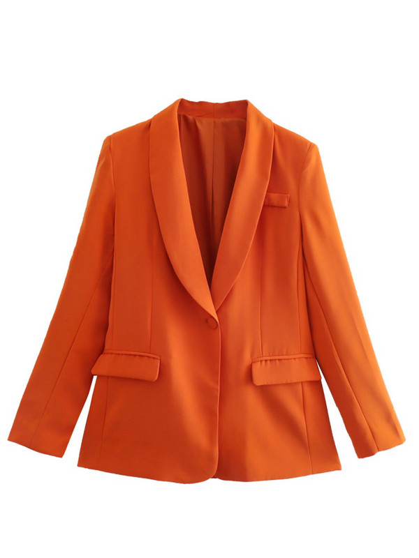 KJMYYX 2022 tavaszi divat női elegáns narancssárga hosszú öltöny, 2 részes szett, egygombos dzseki, női alkalmi irodai blézer + egyenes nadrág