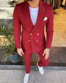 Kétrészes férfi öltöny, kétsoros kabát, alkalmi, lapos, hajtókás üzleti öltöny (blézer+nadrág)