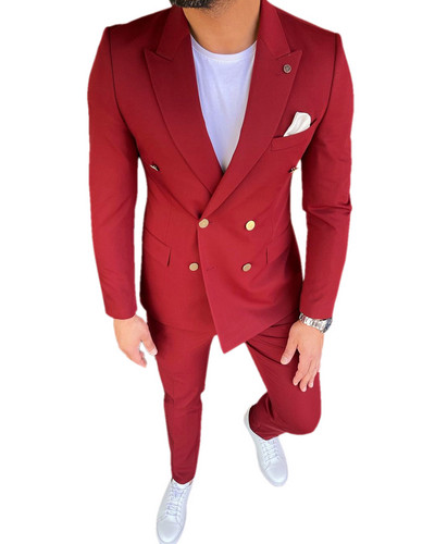 Kétrészes férfi öltöny, kétsoros kabát, alkalmi, lapos, hajtókás üzleti öltöny (blézer+nadrág)