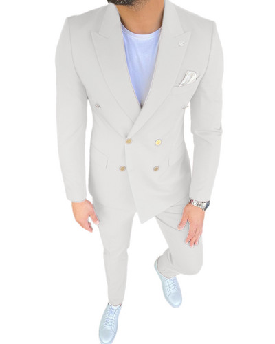 Kétrészes férfi öltöny, kétsoros kabát, alkalmi, lapos, hajtókás üzleti öltöny (blézer+nadrág)