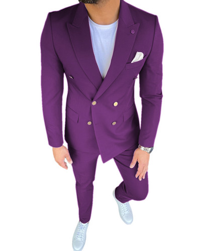 Kétrészes férfi öltöny, kétsoros kabát, alkalmi, lapos, hajtókás üzleti öltöny (blézer+nadrág)