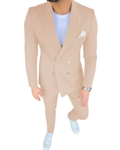 Kétrészes férfi öltöny, kétsoros kabát, alkalmi, lapos, hajtókás üzleti öltöny (blézer+nadrág)