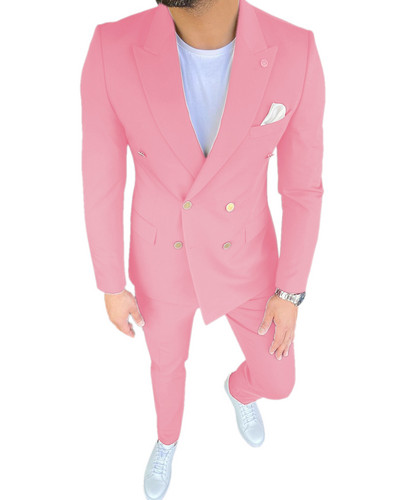 Kétrészes férfi öltöny, kétsoros kabát, alkalmi, lapos, hajtókás üzleti öltöny (blézer+nadrág)