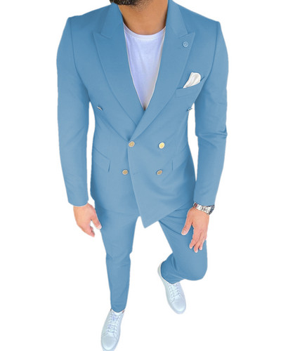 Kétrészes férfi öltöny, kétsoros kabát, alkalmi, lapos, hajtókás üzleti öltöny (blézer+nadrág)