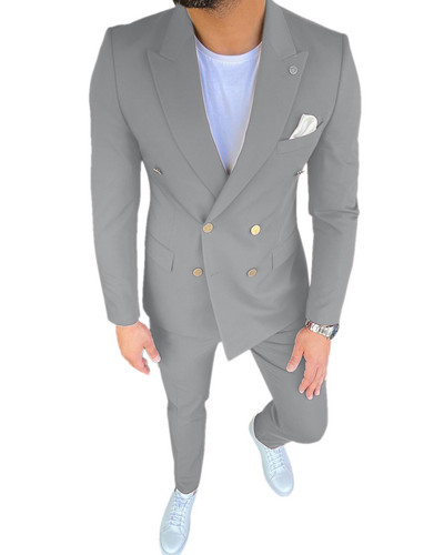 Kétrészes férfi öltöny, kétsoros kabát, alkalmi, lapos, hajtókás üzleti öltöny (blézer+nadrág)