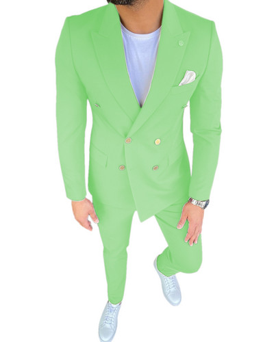 Kétrészes férfi öltöny, kétsoros kabát, alkalmi, lapos, hajtókás üzleti öltöny (blézer+nadrág)