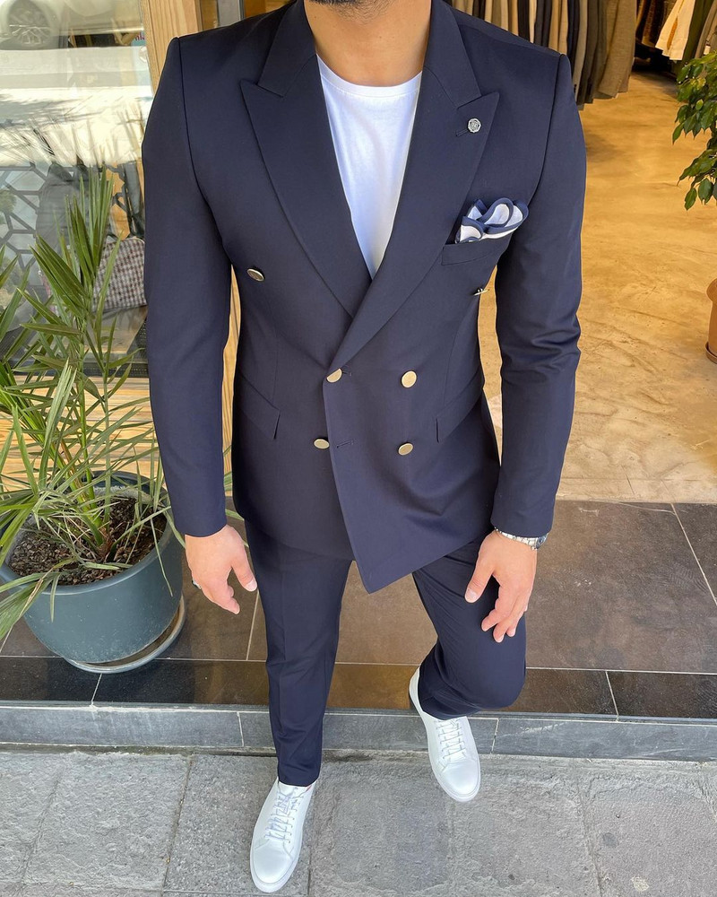 Kétrészes férfi öltöny, kétsoros kabát, alkalmi, lapos, hajtókás üzleti öltöny (blézer+nadrág)