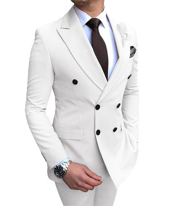 Нов бордо мъжки костюм от 2 части, двуредни плоски ежедневни смокинги с ревер и ревер за сватба (блейзър+панталон)