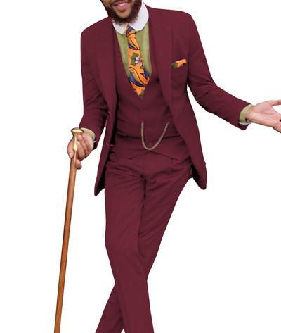 Férfi klasszikus dizájnú öltönyök 3 részes, formális, bevágásos hajtóka, tömör üzleti vőlegény szmoking, masszív esküvőre (blézer+mellény+nadrág)