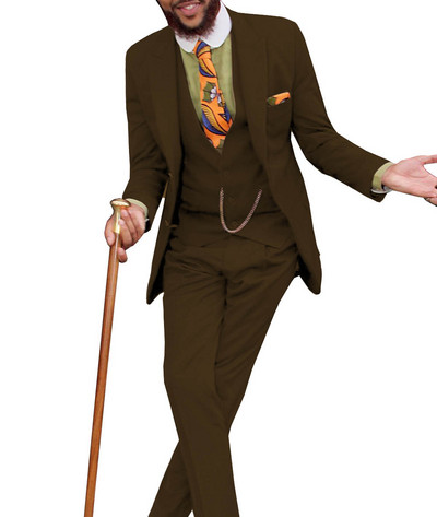 Férfi klasszikus dizájnú öltönyök 3 részes, formális, bevágásos hajtóka, tömör üzleti vőlegény szmoking, masszív esküvőre (blézer+mellény+nadrág)