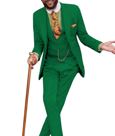 Férfi klasszikus dizájnú öltönyök 3 részes, formális, bevágásos hajtóka, tömör üzleti vőlegény szmoking, masszív esküvőre (blézer+mellény+nadrág)