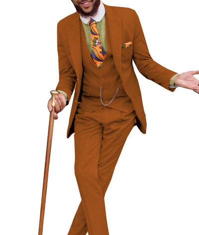 Férfi klasszikus dizájnú öltönyök 3 részes, formális, bevágásos hajtóka, tömör üzleti vőlegény szmoking, masszív esküvőre (blézer+mellény+nadrág)