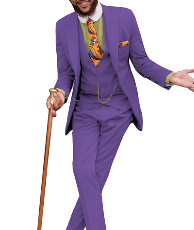 Férfi klasszikus dizájnú öltönyök 3 részes, formális, bevágásos hajtóka, tömör üzleti vőlegény szmoking, masszív esküvőre (blézer+mellény+nadrág)