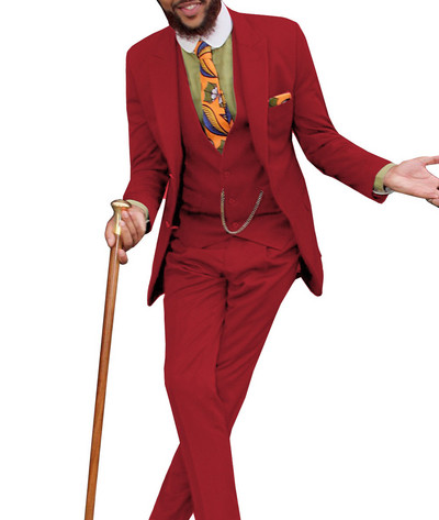 Férfi klasszikus dizájnú öltönyök 3 részes, formális, bevágásos hajtóka, tömör üzleti vőlegény szmoking, masszív esküvőre (blézer+mellény+nadrág)