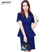 Kék rövid ujjú női öltönyök 2022 új nyári vékony professzionális hivatalos munkaruhák irodai női divat karcsú blézer és szoknya