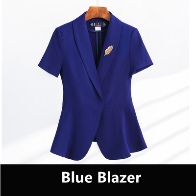 Kék rövid ujjú női öltönyök 2022 új nyári vékony professzionális hivatalos munkaruhák irodai női divat karcsú blézer és szoknya