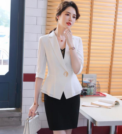 Naviu Claret Női öltönyök Új nyári temperamentum karcsú formális félujjú blézer és szoknya irodai női munkaruha