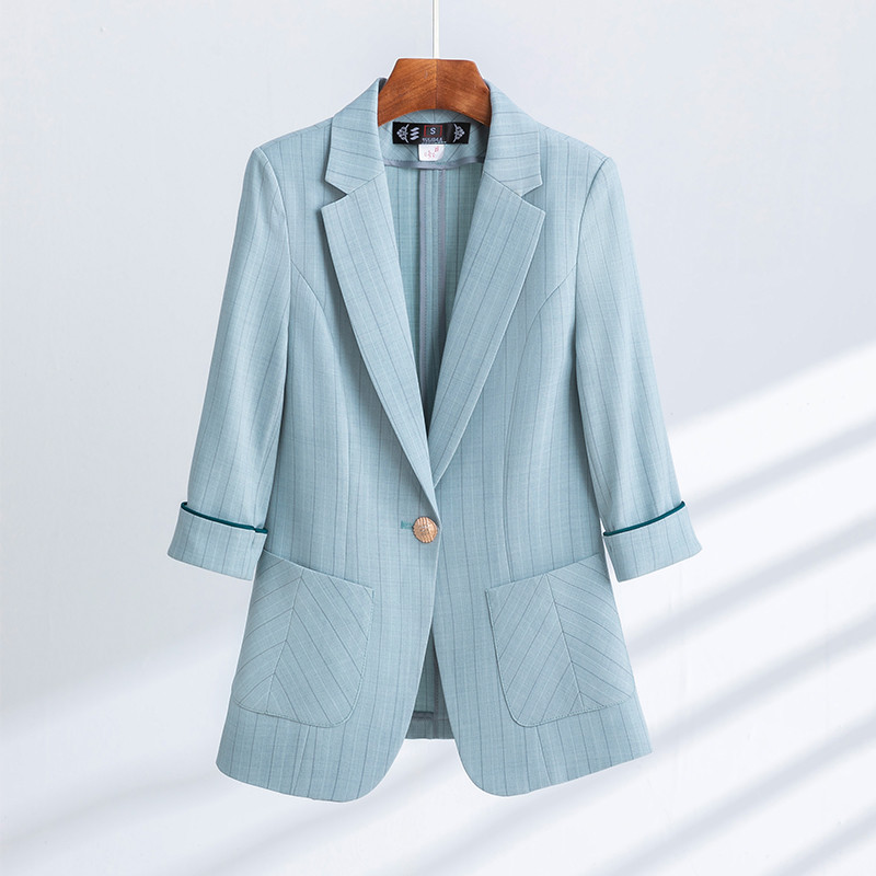 Lenshin 2 részes szett öltönyök fél ujjú nadrágkosztüm nyári viselet irodai női divat alkalmi női csíkos blézer bokáig érő nadrág