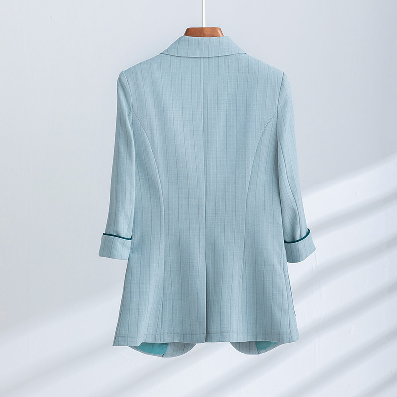 Lenshin 2 részes szett öltönyök fél ujjú nadrágkosztüm nyári viselet irodai női divat alkalmi női csíkos blézer bokáig érő nadrág