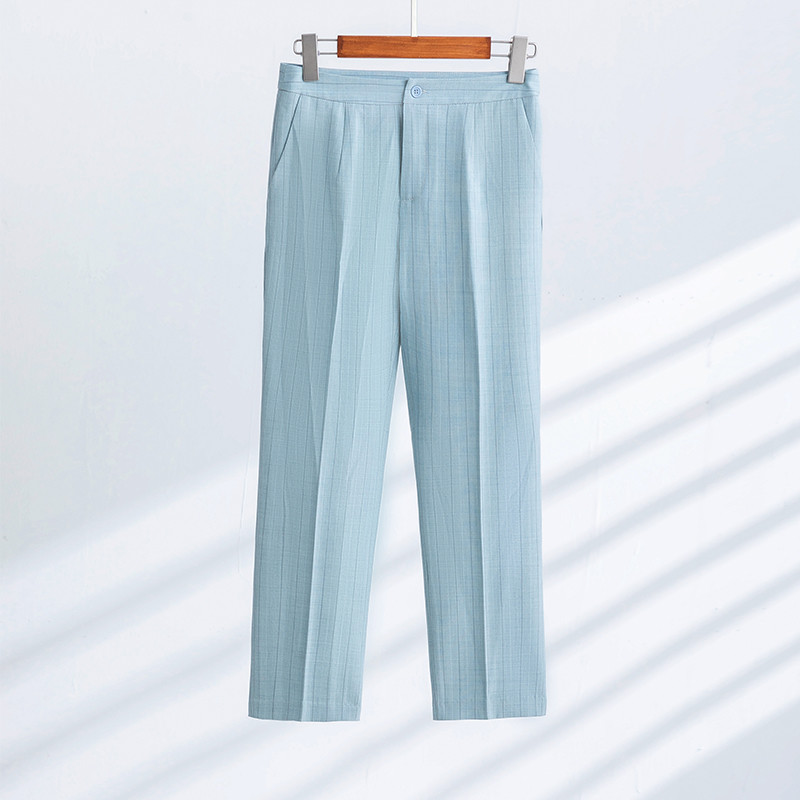 Lenshin 2 részes szett öltönyök fél ujjú nadrágkosztüm nyári viselet irodai női divat alkalmi női csíkos blézer bokáig érő nadrág