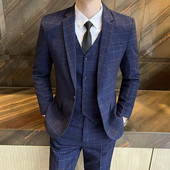 Öltöny dzseki mellény nadrág 3 db szett / 2022 divat új férfi alkalmi üzleti egyszínű karcsú illeszkedik blézerek kabát nadrágok mellény