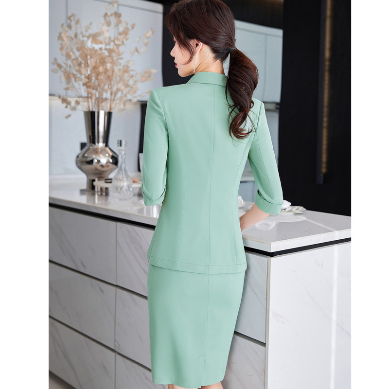 Világoszöld félujjú női öltönyök nyári vékony, csúcskategóriás professzionális temperamentum vékony blézer és szoknya, női munkaruha