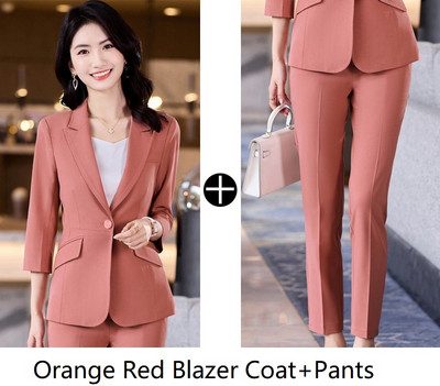 Fél ujjú tavaszi nyár hivatalos női öltönyök OL Stílusok Professzionális irodai munkaruha Balzers Nadrág szett nadrágkosztüm