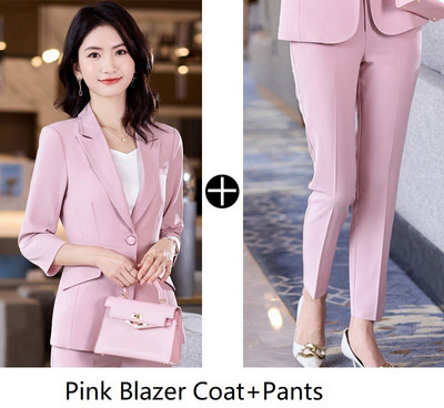 Fél ujjú tavaszi nyár hivatalos női öltönyök OL Stílusok Professzionális irodai munkaruha Balzers Nadrág szett nadrágkosztüm