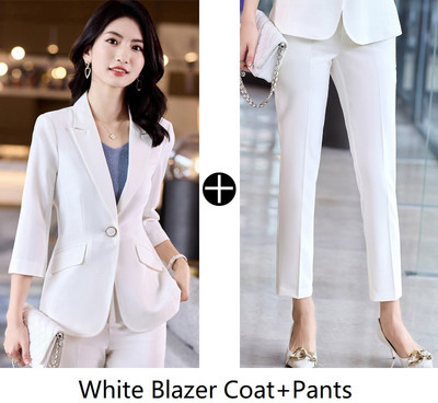 Fél ujjú tavaszi nyár hivatalos női öltönyök OL Stílusok Professzionális irodai munkaruha Balzers Nadrág szett nadrágkosztüm