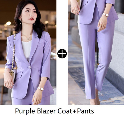 Fél ujjú tavaszi nyár hivatalos női öltönyök OL Stílusok Professzionális irodai munkaruha Balzers Nadrág szett nadrágkosztüm