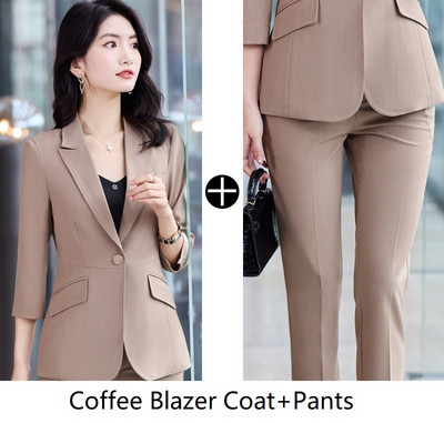 Fél ujjú tavaszi nyár hivatalos női öltönyök OL Stílusok Professzionális irodai munkaruha Balzers Nadrág szett nadrágkosztüm