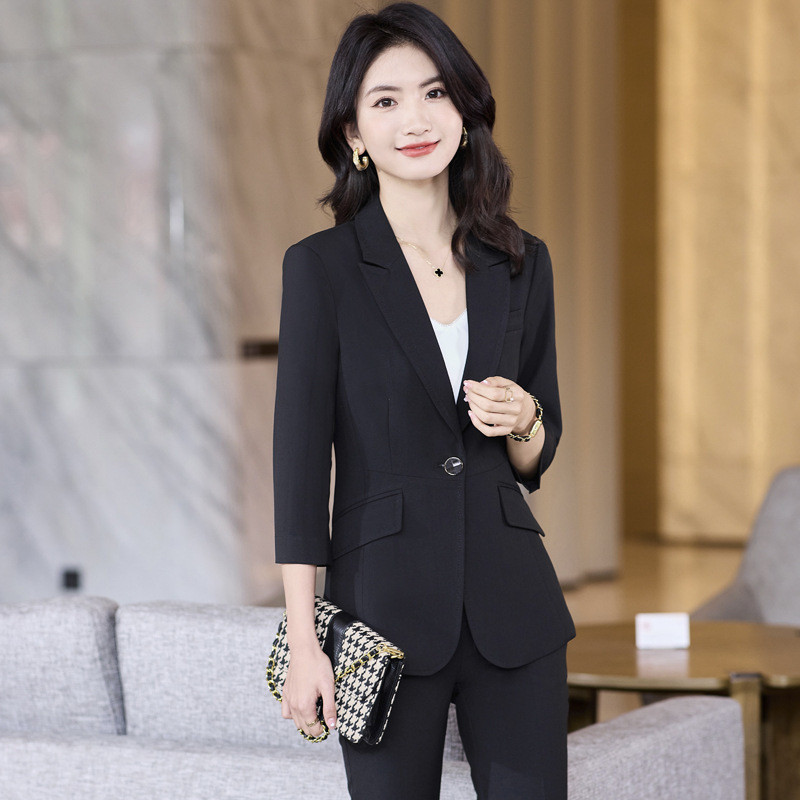 Fél ujjú tavaszi nyár hivatalos női öltönyök OL Stílusok Professzionális irodai munkaruha Balzers Nadrág szett nadrágkosztüm