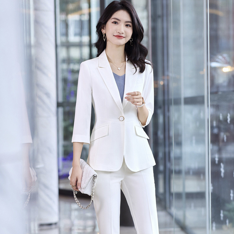 Fél ujjú tavaszi nyár hivatalos női öltönyök OL Stílusok Professzionális irodai munkaruha Balzers Nadrág szett nadrágkosztüm