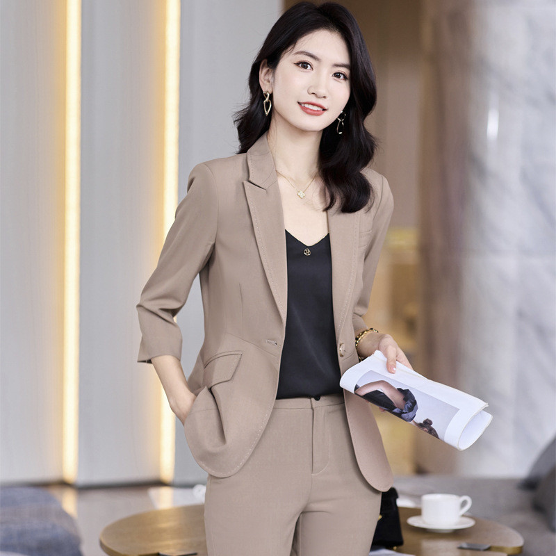 Fél ujjú tavaszi nyár hivatalos női öltönyök OL Stílusok Professzionális irodai munkaruha Balzers Nadrág szett nadrágkosztüm