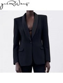 GetSpring női blézer nadrág öltöny szett egygombos fekete női öltöny kabát magas derekú hosszú nadrág kétrészes készletek blézer öltöny 2022