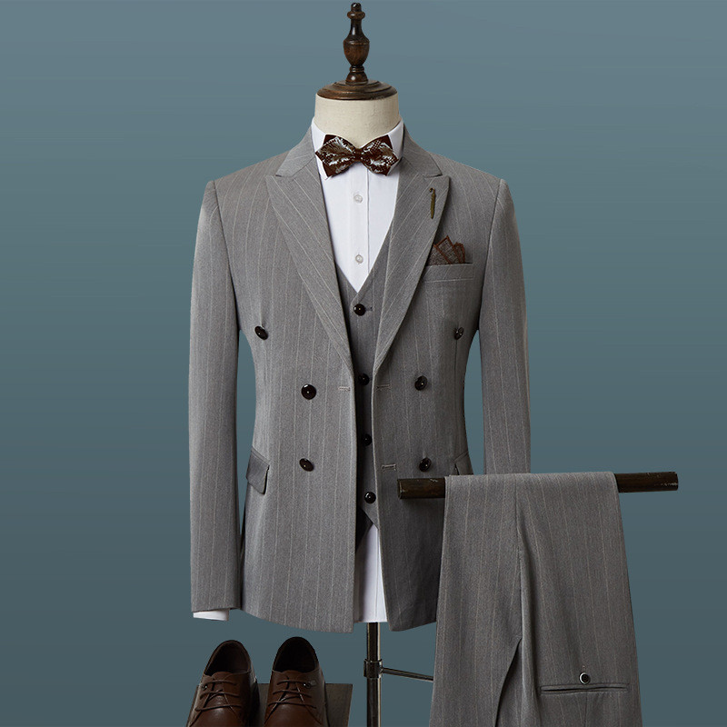 Férfi formális 3 részes férfi öltöny, karcsúsított, hajtókás szmoking bulikra esküvői blézer+mellény+nadrág