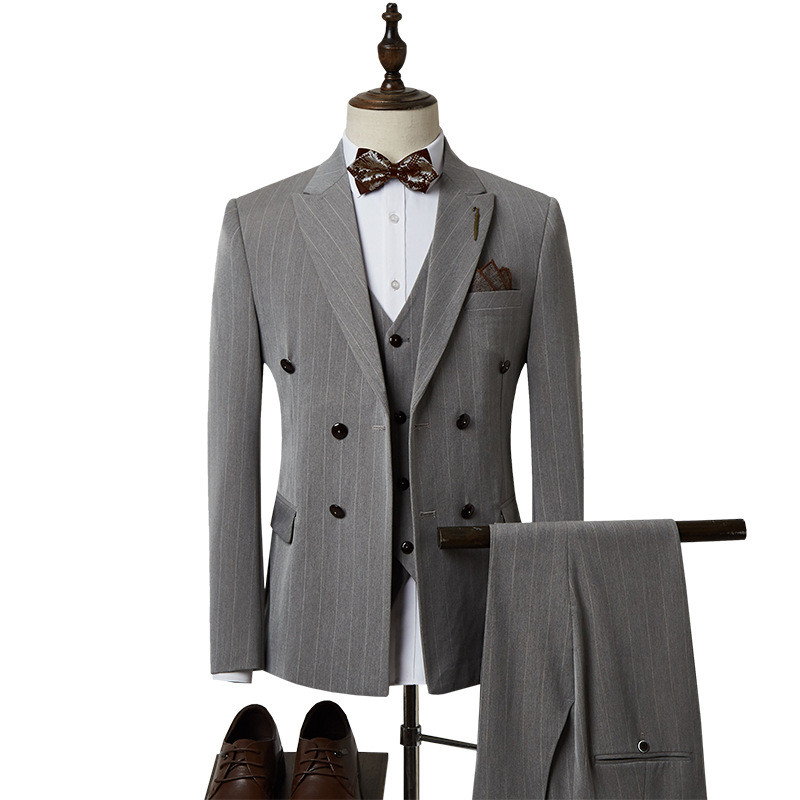 Férfi formális 3 részes férfi öltöny, karcsúsított, hajtókás szmoking bulikra esküvői blézer+mellény+nadrág