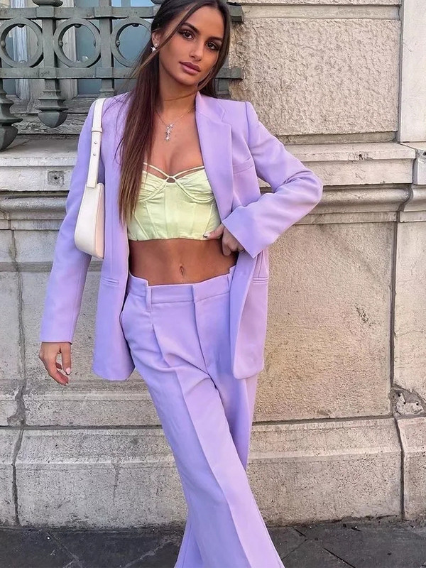 TRAF tavaszi női blézer öltöny 2023 irodai egysoros kabát + egyenes nadrág készletek hosszú ujjú blézer női 2 részes