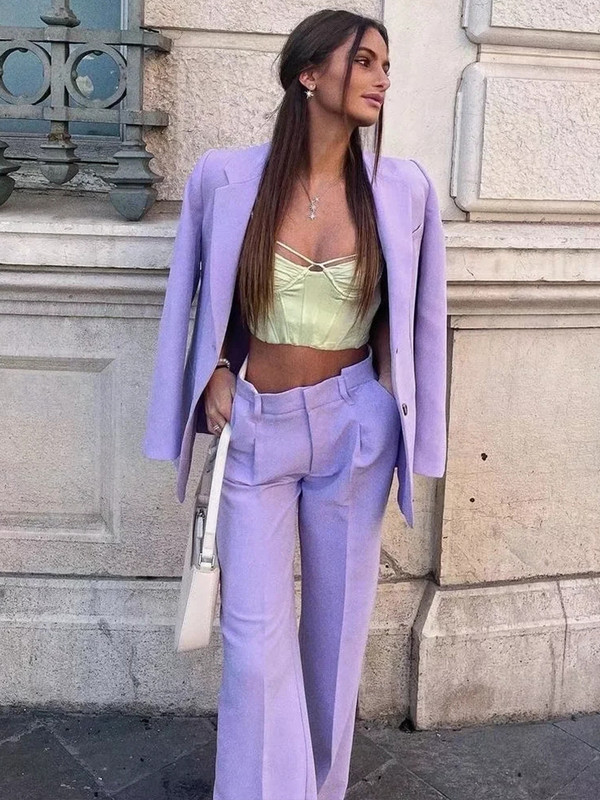 TRAF tavaszi női blézer öltöny 2023 irodai egysoros kabát + egyenes nadrág készletek hosszú ujjú blézer női 2 részes