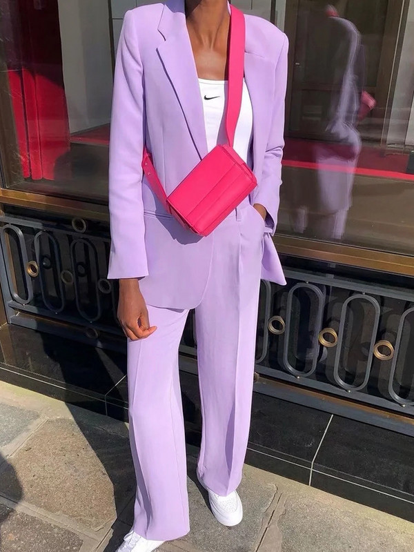 TRAF tavaszi női blézer öltöny 2023 irodai egysoros kabát + egyenes nadrág készletek hosszú ujjú blézer női 2 részes